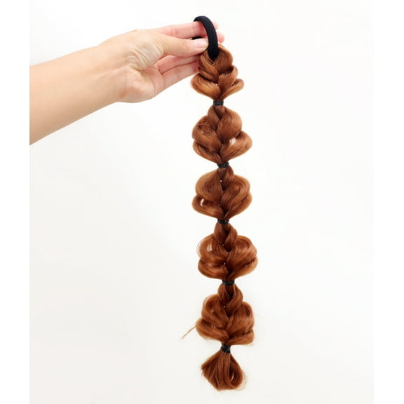 XmhyTop 2Pcs Bubble Ponytail Wig Synthetic Braided Extensions with Hair Ties Hair Band Hairpieces for Women Girls DIY Daily Wear Hair Accessories ,Light Brown