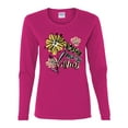 thumbnail image 2 of Wild Bobby Worship While You Wait Sunflower Pink and Yellow Inspirational/Christian Women Graphic Long Sleeve Tee, Fuschia, XX-Large, 2 of 6