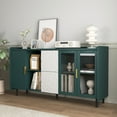 thumbnail image 2 of Modern Kitchen Pantry Storage Cabinet , 55" Coffee Bar Storage Cabinet with 2 Drawers, 2 Open Storage Compartment & 2 Glass Doors, Wood Buffet Table for Kitchen, Living Room, Green, 2 of 5