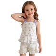 thumbnail image 3 of Krdevn Girls Floral Cami Pajama Set Bow Ruffle 2 Piece Summer Loungewear Outfit,4-5 Years, 3 of 8