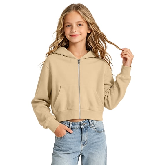 RFQWOVSR Girls Crop Zip Up Hoodie Soft Comfortable with Pocket Casual Jacket 5-6 Years