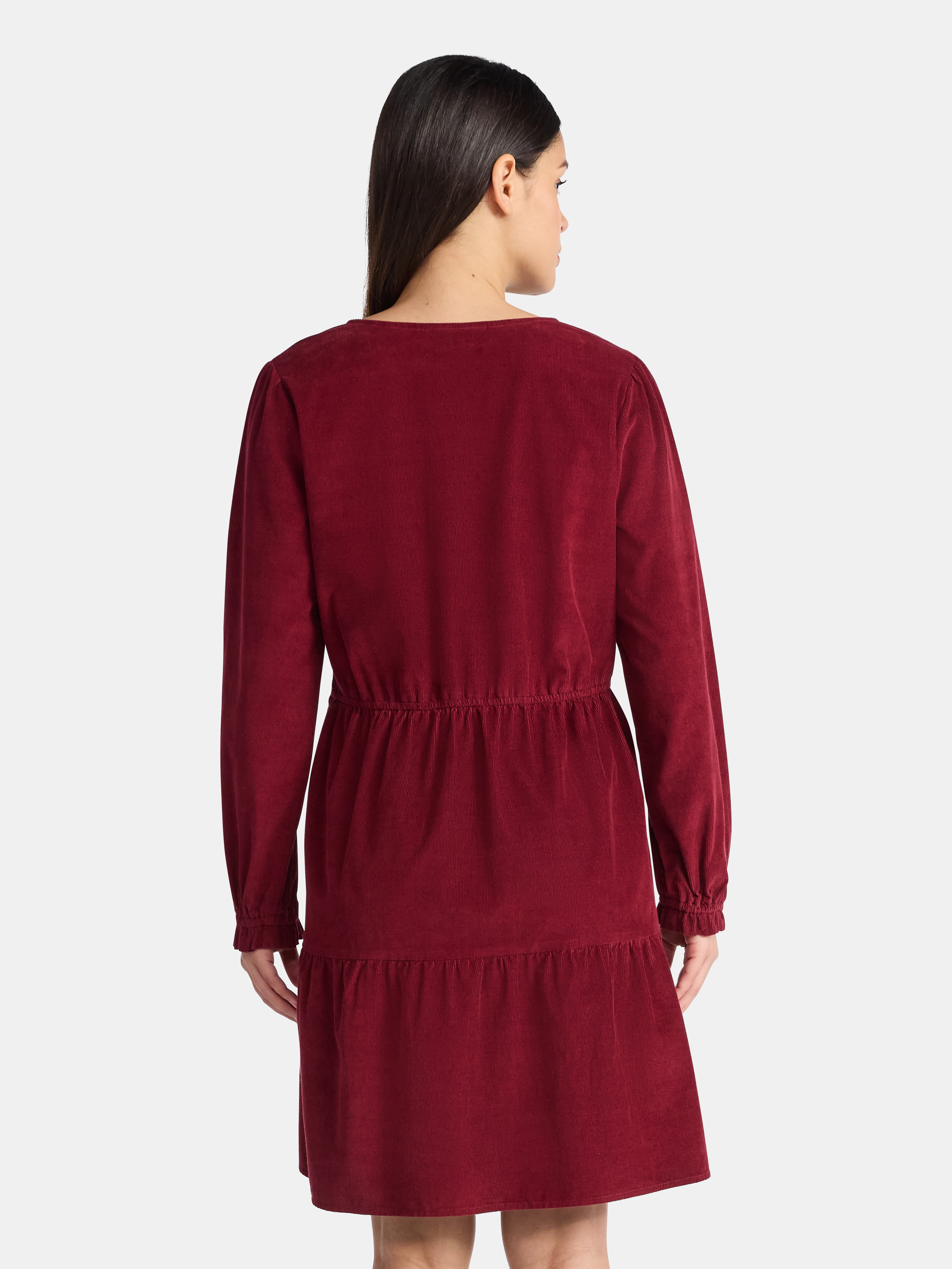 Time and Tru Women's Tiered Corduroy Dress with Long Sleeves, Sizes XS-XXXL
