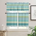 thumbnail image 2 of Kitchen Curtain Valance and Tiers Set Boho 3 Pc Window Treatment Bohemian Geometric Stripes Blue Green 3 Pieces Rod Pocket Valance Set for Small Windows Bedroom, 54 in x 24 in Teal, 2 of 6