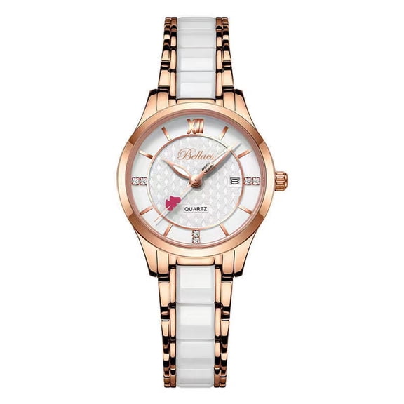 Women's watch with single date, diamond-embellished, fashionable, waterproof quartz watch, women's wristwatch, trendy and unique