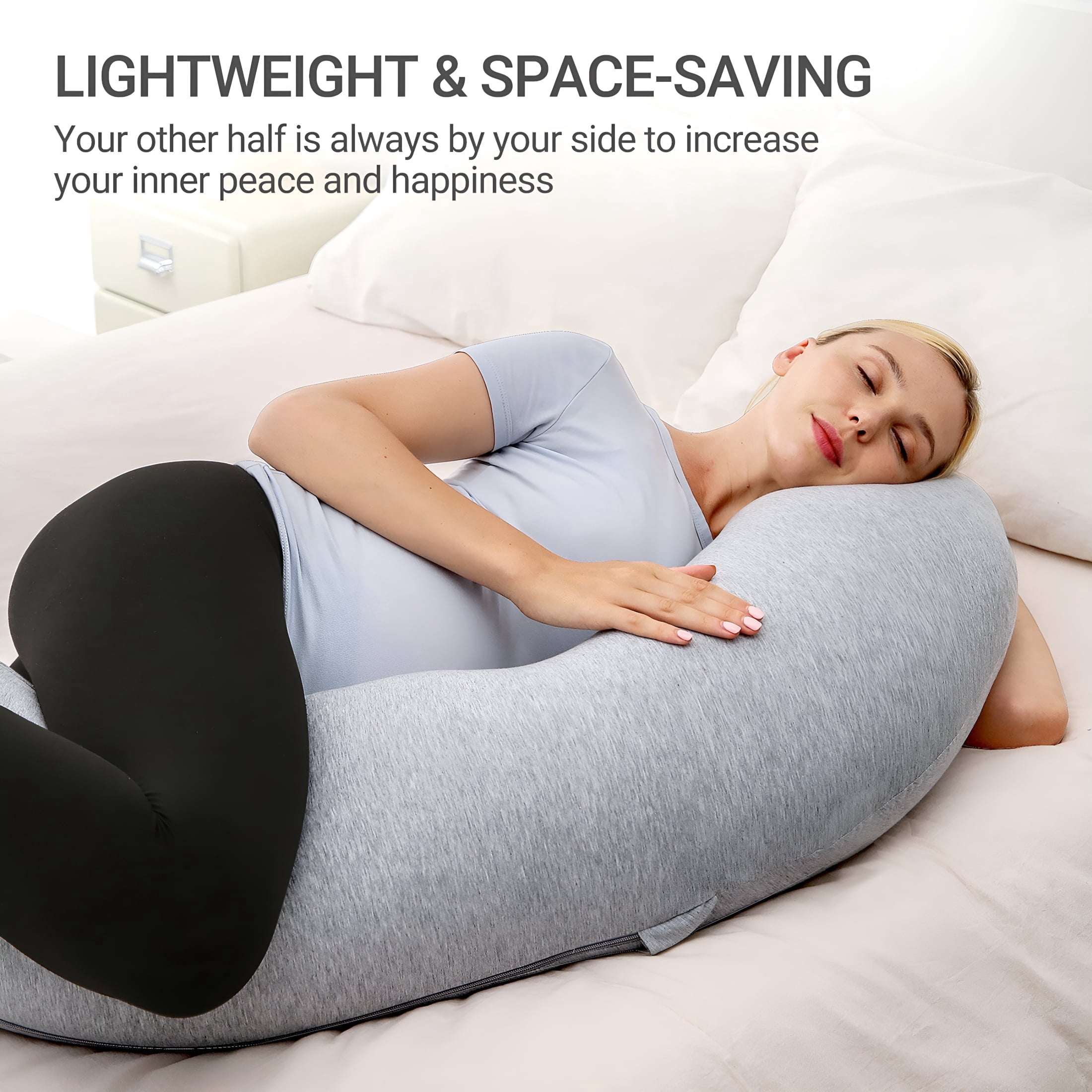 XIBUFE 2026 New J Shaped Pregnancy Pillows for Side Sleeping,Maternity Body Pillows for Pregnancy with Jersey Cover,Shaped Sleep Pillow,Gray