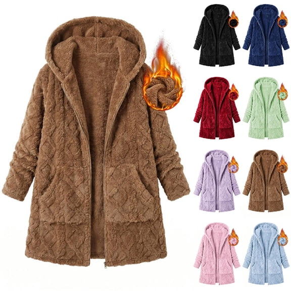 Kezqiaxn Womens Winter Coats Fleece Long Sleeve Thick Casual Jacket Warm Outerwear with Pockets Zip up Hoodie Plus Size Pink XXXL