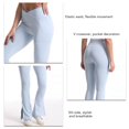 thumbnail image 4 of Pantalones de yoga con abertura lateral, cintura en V, control de barriga, pantalones de baile elásticos de color puro para mujer, azul claro M, 4 of 5