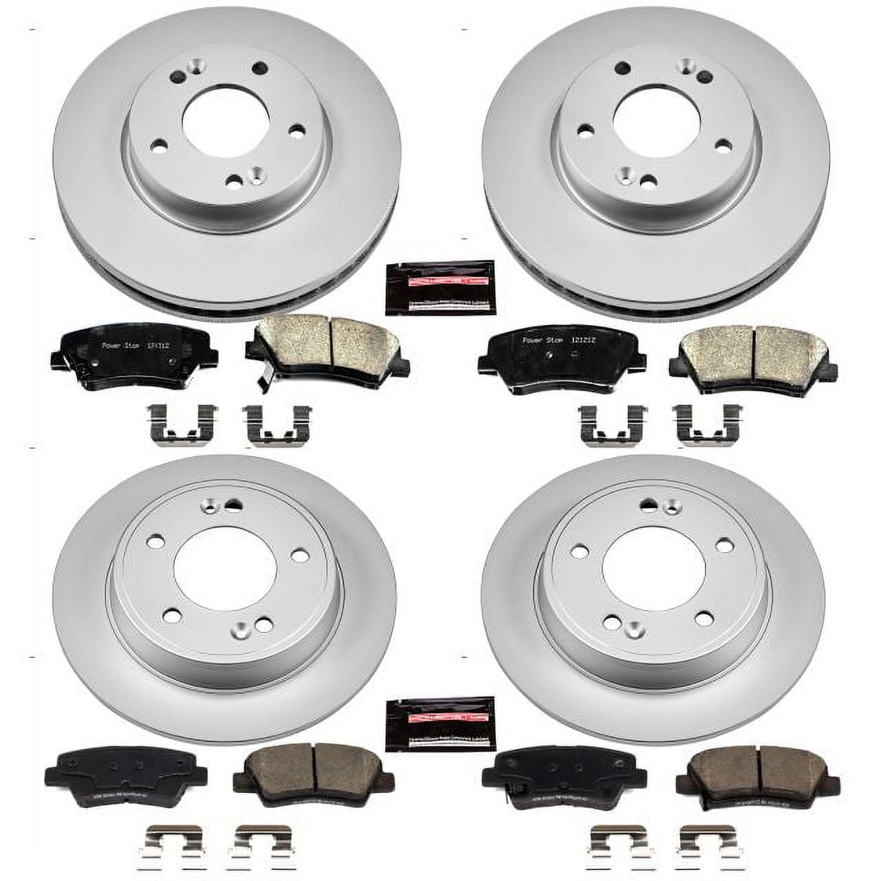 PowerStop Front and Rear Geomet Coated Brake Rotor and Pad Kit Fits: HYUNDAI KIA Select Models CRK6506