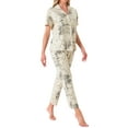 thumbnail image 4 of INSPIRE CHIC Womens Longewear Button Up Tencel Floral Ink Wash Pattern Short Sleeve Notched Collar Pants Set with Pockets M Beige, 4 of 6