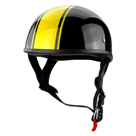 Low Profile Stylish Half Motorcycle Helmet Gloss Black With Yellow (Best Low Profile Half Helmet)