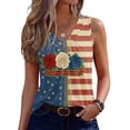 thumbnail image 2 of 250th Anniversary Tank Top for Women - Patriotic V-Neck Sleeveless Top with Flag Print - 1776-2026 America Graphic Pleated Tank - Summer Casual Loose Fit Tunic Blue L, 2 of 7
