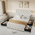 thumbnail image 6 of TROPOW Full Size Bed Frame,with 4 Storage Drawers and Adjustable Headboard, Linen Upholstered Platform Bed Frame, Diamond Stitched Button Tufted, No Box Spring Needed,White, 6 of 10