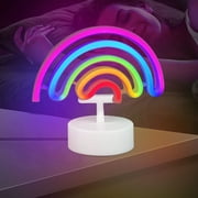 TSV Neon Rainbow Sign Night Light, Decorative LED Desk Lamp for Room Festival Party, USB Battery Operated
