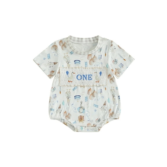 BemeyourBBs Baby 1st Birthday Romper Short Sleeve Round Neck Goose Print Jumpsuit