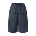 thumbnail image 4 of vigerkar Bermuda Shorts for Women Summer Casual Loose High Waisted Drawstring Beach Knee Length Pants with Flap Pockets Dark Gray, XL, 4 of 5