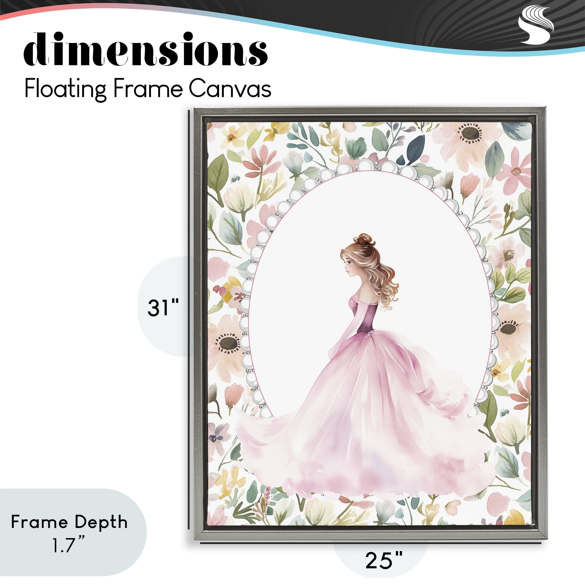 Stupell Industries Elegant Princess Love Gray Framed Floater Canvas Wall Art, design by Christine Simpson Art