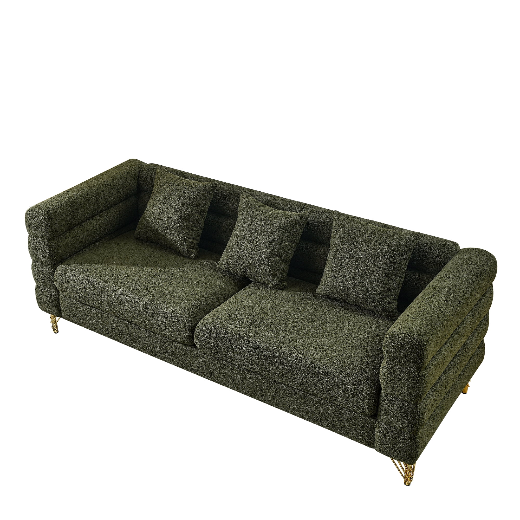 Kadyn 81" Loveseat 3 Seater Sectional Sofa, Fabric Sofa with 3 Pillows, Upholstered Sofa Couch for Living Room, Green