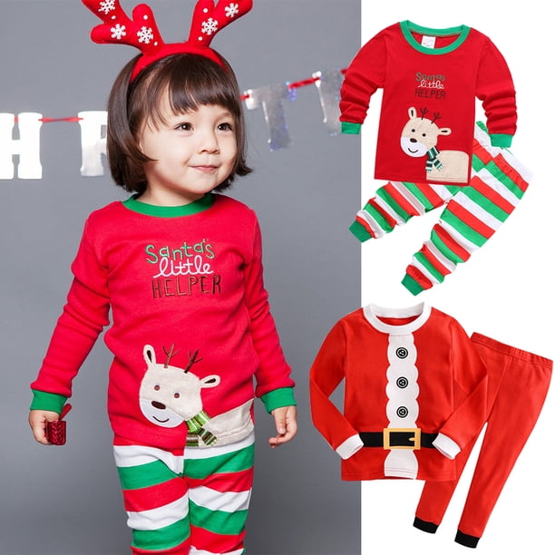 2 piezas de ropa para niños, pijamas navideños de Año Nuevo, estampado de Papá Noel, 2 a 7 años, jersey para el hogar, conjunto de pantalón largo para hombre de nieve de otoño
