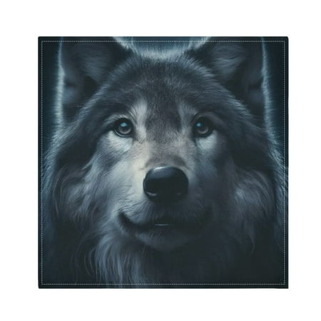 

JSTEL Wolf Head Animal Cloth Napkins Set of 4 20x20 Inch Washable and Reusable Napkin for Decoupage Dinner Party Everyday Use