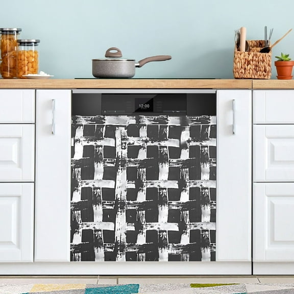 Black and White Basket Dishwasher Magnet Cover Magnetic Fridge Door Cover Home Kitchen Decor 23"x 26"