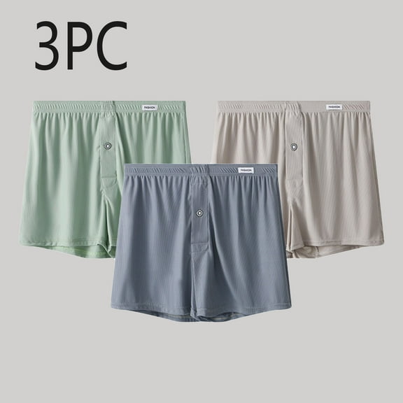 Wancir Men's Ice Silk Boxer Shorts Solid Color Loose Fit with Button Fly & Breathable Fabric