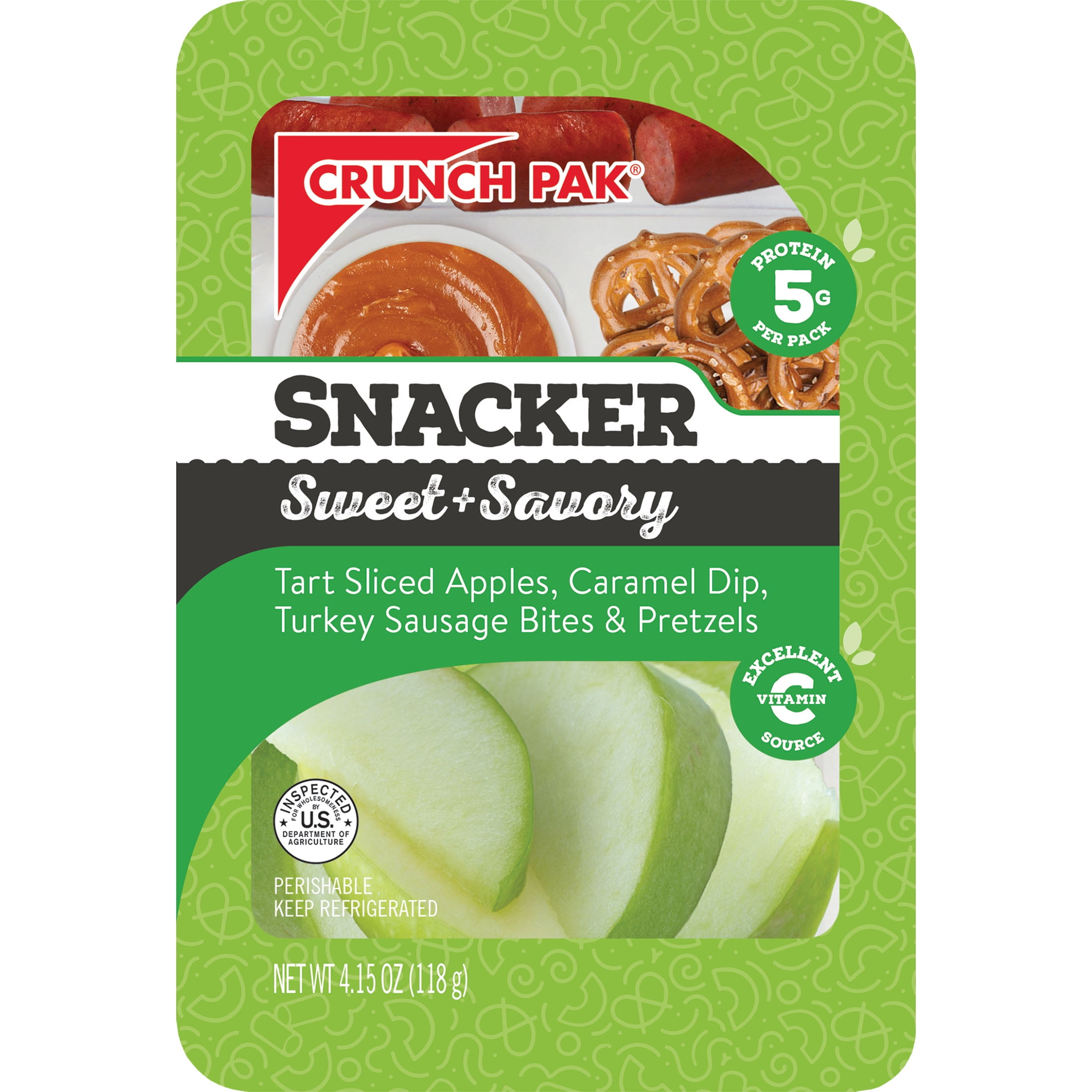 Crunch Pak Sweet & Savory Snacker with Tart Apples, Turkey Bites, Pretzels, & Caramel 4.15oz Tray