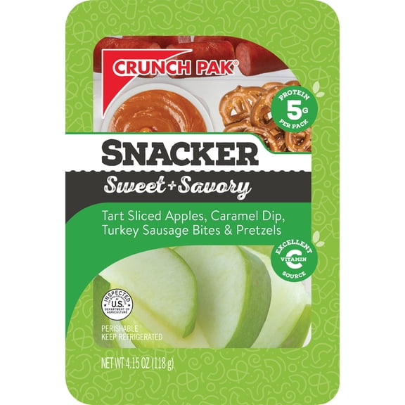 Crunch Pak Sweet & Savory Snacker with Tart Apples, Turkey Bites, Pretzels, & Caramel 4.15oz Tray