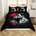 thumbnail image 2 of Valentines Day King Duvet Cover,Lover Kissing Skull Comforter Cover,Vintage Rose Skeleton Bones Bedding Set,Gothic Spooky Couple Quilt Cover Bedroom Decor（No Comforter）, 2 of 5