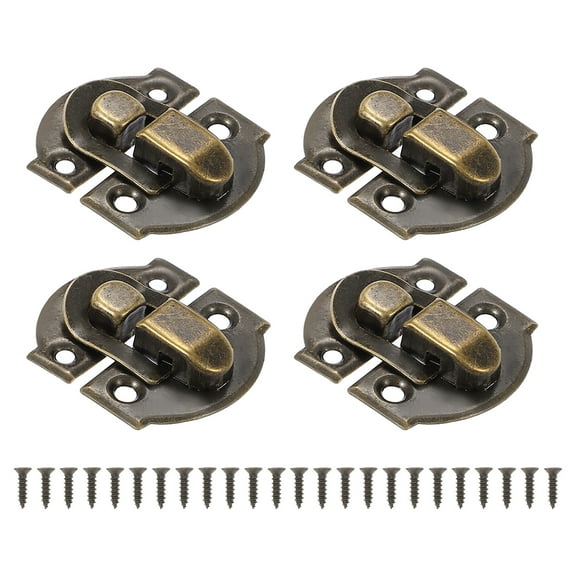 Small Metal Box Toggle Latch, 4 Pack Vintage Hasp Latch Lock Buckle Hardware with Mounting Screw, Bronze