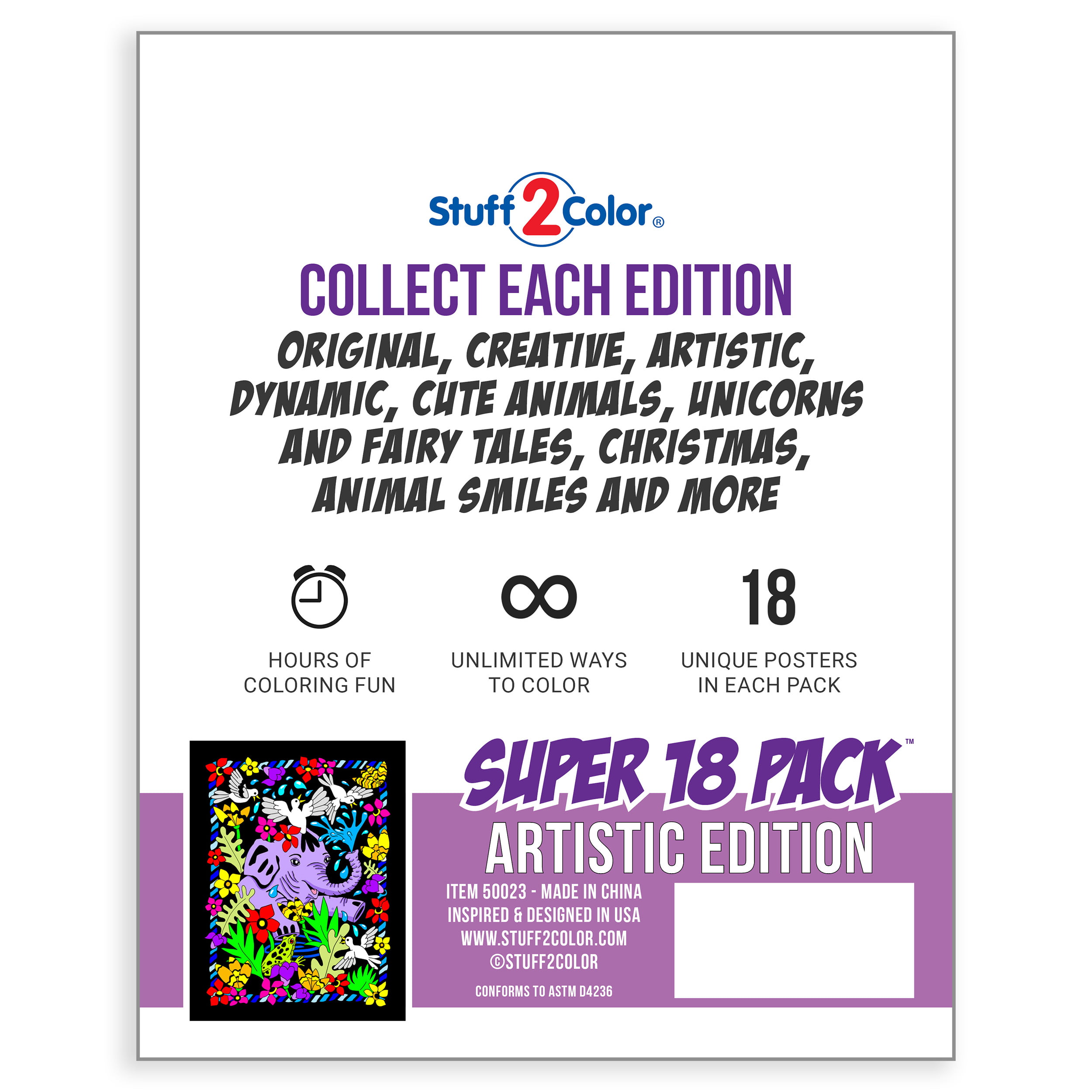 Super Pack of 18 Fuzzy Velvet Coloring Posters (Artistic Edition