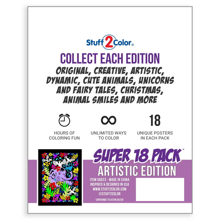 Super 18 Pack of Fuzzy Velvet Coloring Posters (Cute Animals Edition) -  Stuff2Color 