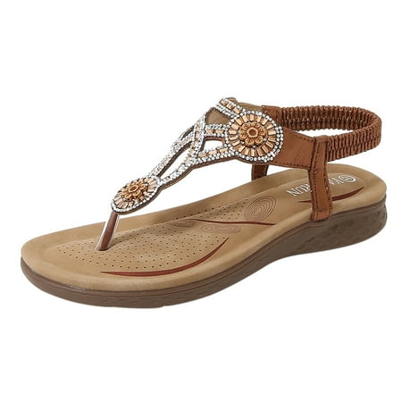 

nsendm Womens Sandals Size 8 Double Wide Flats Shoes Women Sandals Comfort With Elastic Ankle Womens Nude Sandals Sandal Brown 8