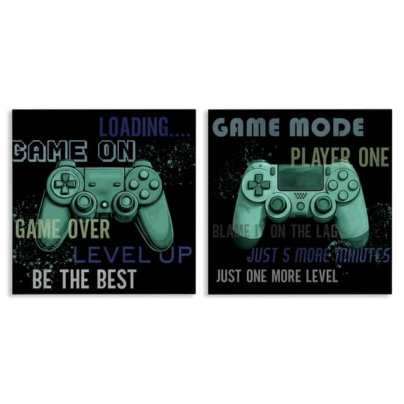 Stupell Industries Retro Gaming Phrases Controllers 2 Piece Canvas Wall Art Set, design by Kim Allen