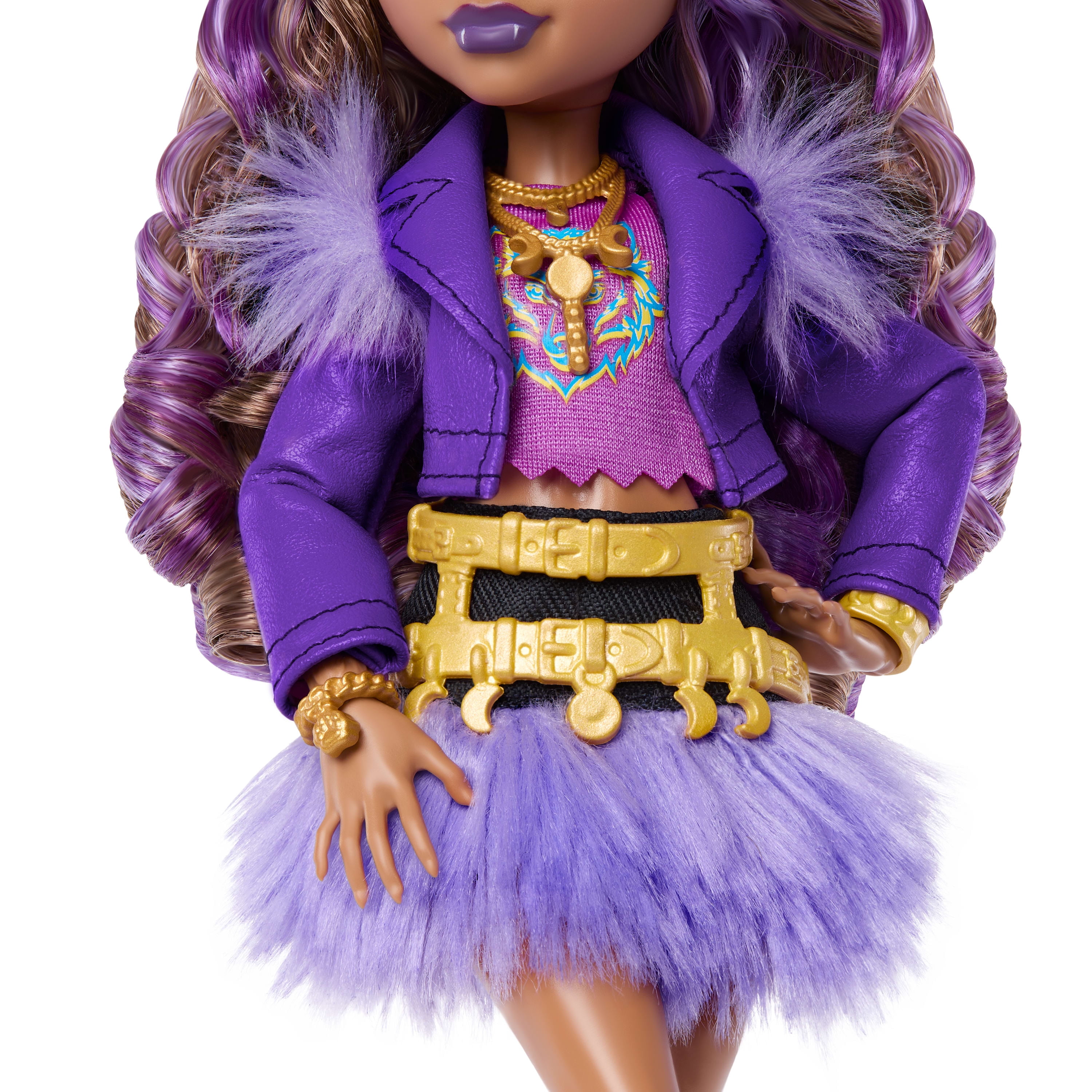 Monster High Clawdeen Wolf Fashion Doll in Furry Skirt with Pet Crescent and 7 Accessories