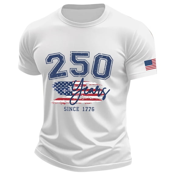 KHONTS 250 Anniversary USA Shirt for Men 1776-2026 America Flag Tees 4th of July Patriotic Plus Size T Shirts Independence Day Graphic Tops 03-White XL