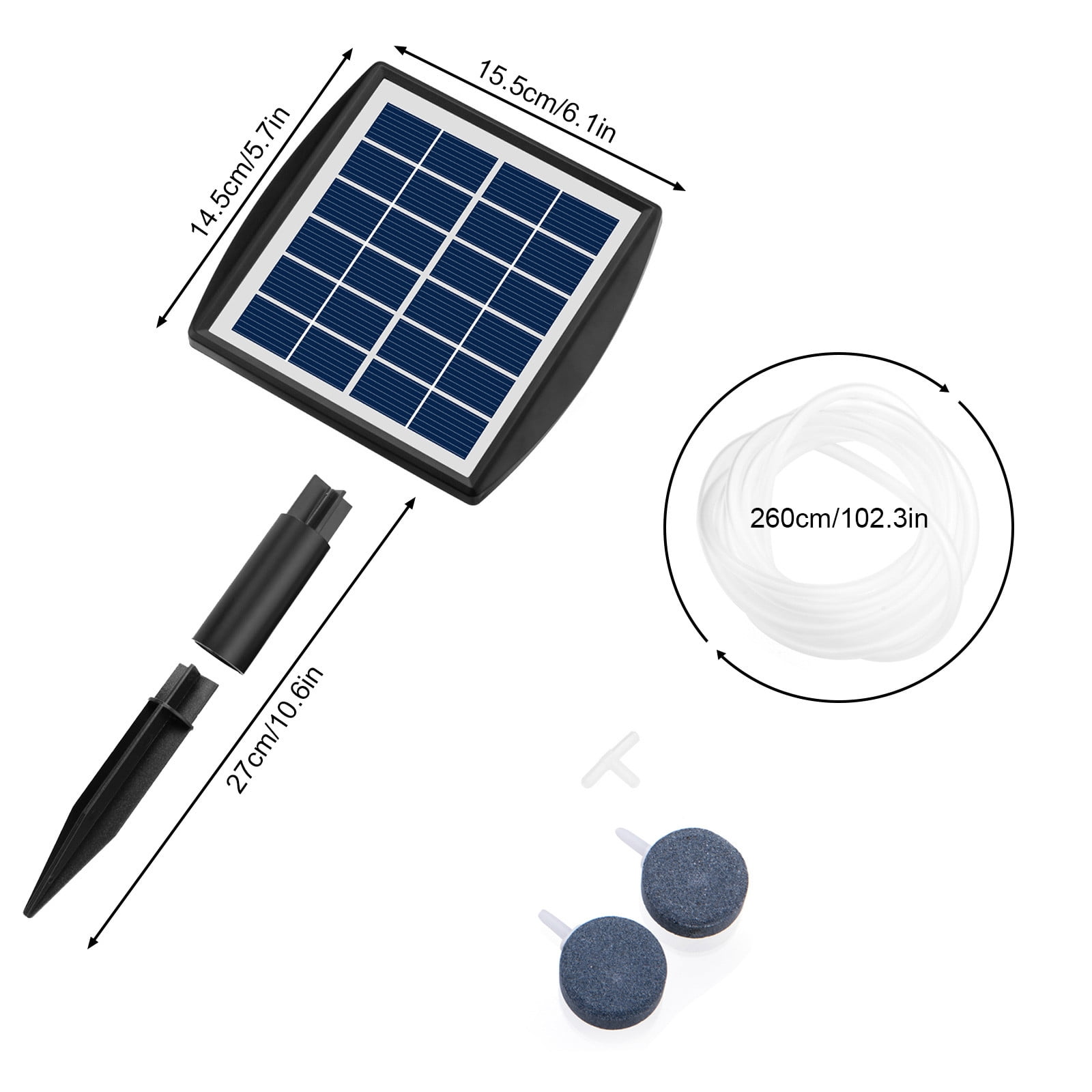 Solar Powered Pond Aerator, Floating Solar Oxygen Pump for Fish Tank & Garden Pond, 6V 2W IP65 Waterproof Low Noise, Solar Panel with 2200mAh Battery, 0.8L/MIN Oxygen Pump for Outdoor Aquarium