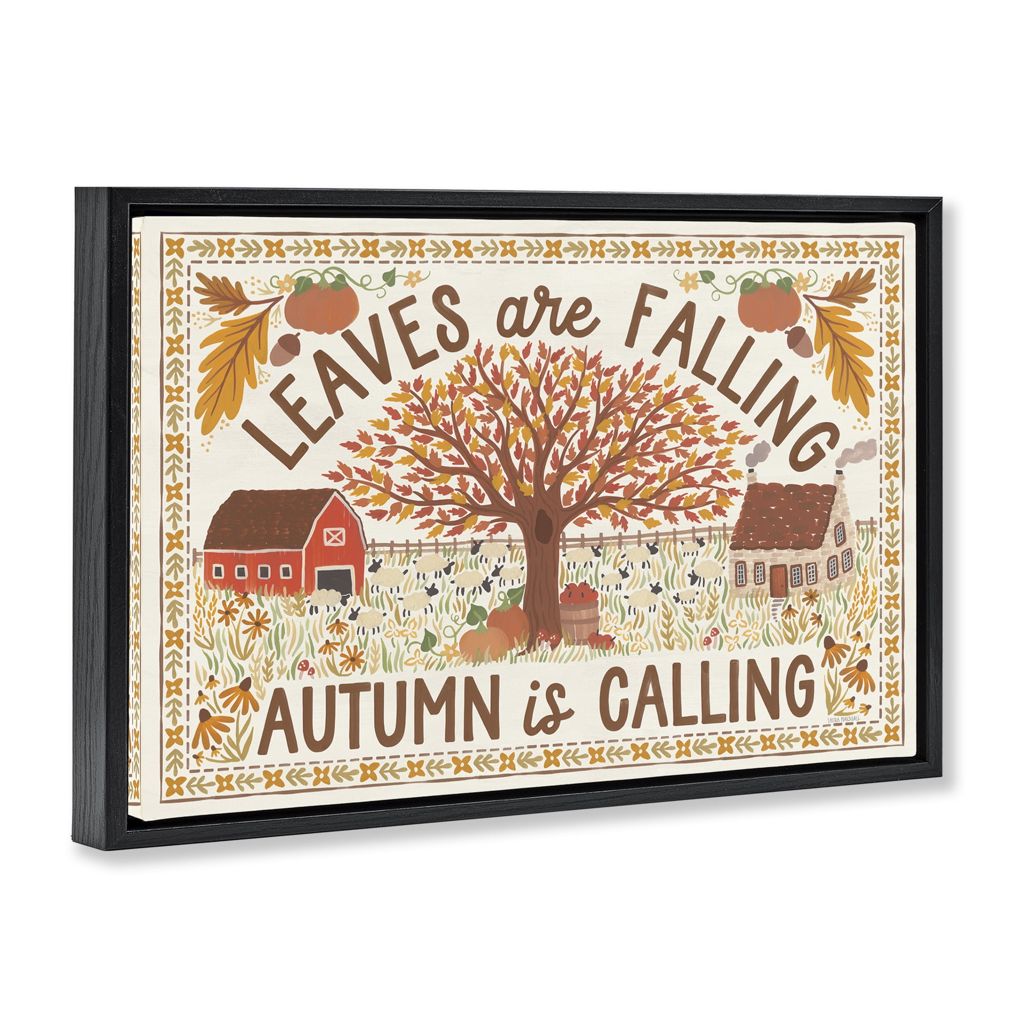 Stupell Industries Leaves Are Falling Scene Landscape Painting Black Floater Framed Canvas Art Prints Wall Art, 25 x 17