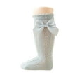 thumbnail image 2 of DAETIROS 100% Cotton Kids Bow Knee High Socks Soft Breathable Lace Scalloped Edge for Newborn Kids Kids Photoshoot Party Blue 1 Pair,Size S, 2 of 3