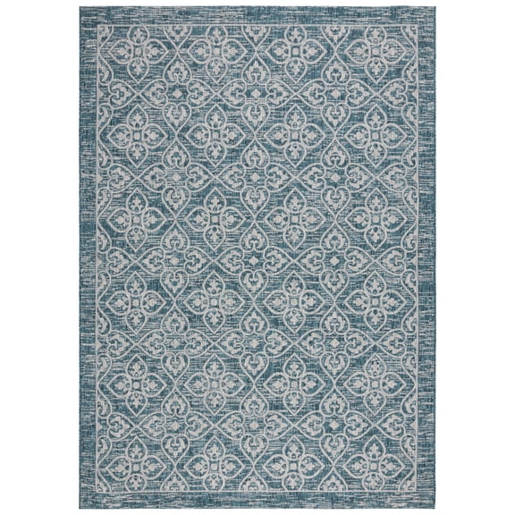 SAFAVIEH Courtyard Amber Damask Indoor/Outdoor Area Rug, Blue/Grey, 6'7" x 9'6"
