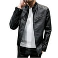 thumbnail image 1 of Mens Autumn Fashion Pure Color Stand Collar Imitation Leather Jacket Coat, 1 of 8