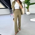 thumbnail image 3 of Women's Drawstring Casual Cargo 2-Piece Set,Women Casual Drawstring Waist Shirt Straight Pants Set, 3 of 8