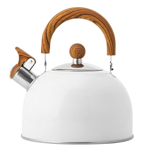 Whistling Tea Kettle for Stovetop,New White Folding Handle Whistle Kettle European Style Kitchen Whistle Kettle with Wood Pattern Folding Handle for Home Kitchen