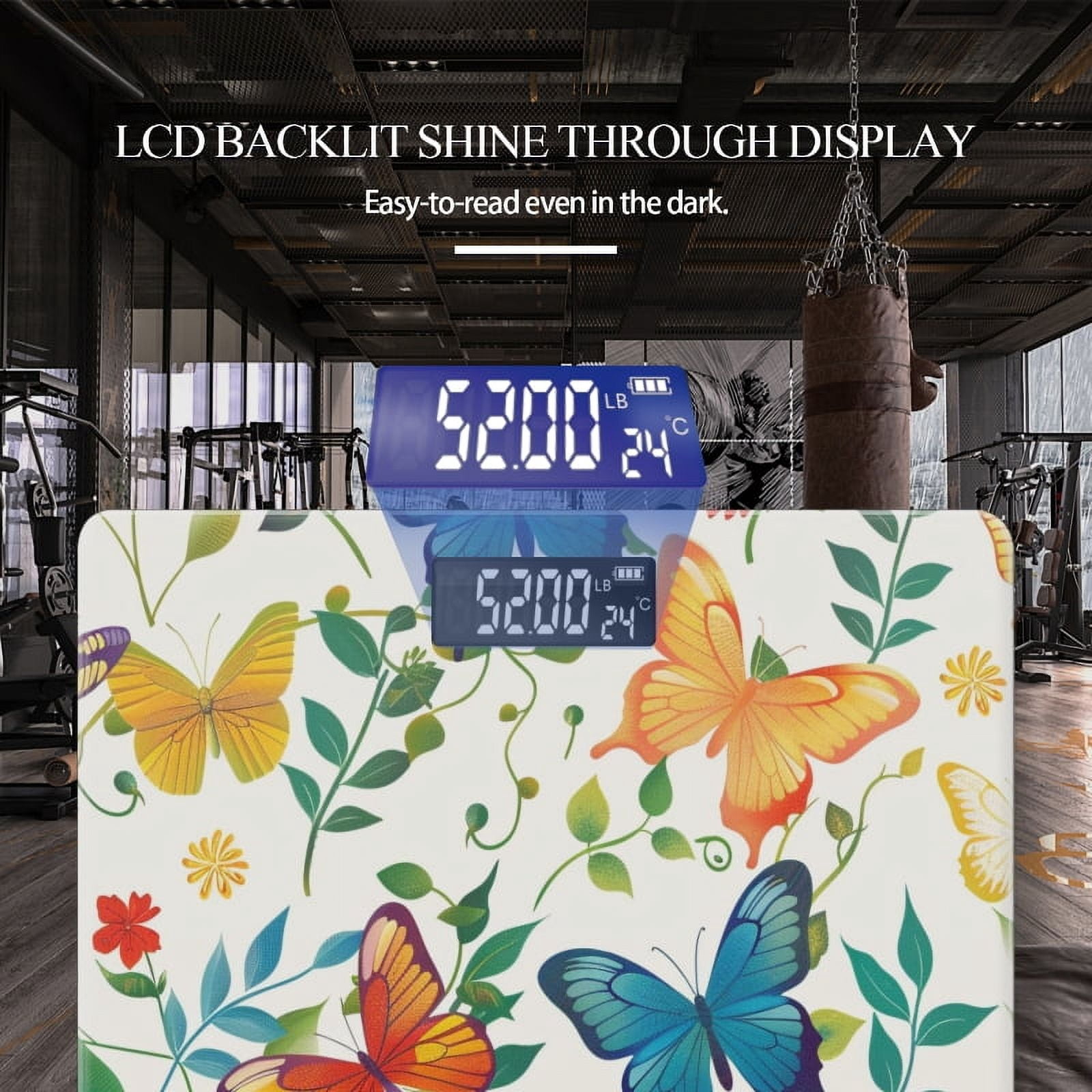 Bathroom Scale, Highly Accurate Digital Body Scale,Precisely Measures Weight up to 400 lbs-Seamless Pattern With Colorful Butterflies
