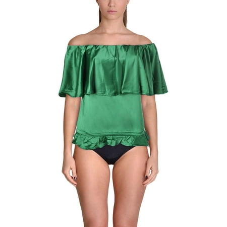 Rachel Lym Womens Jolee Off-The-Shoulder Satin Swim Top Cover-Up