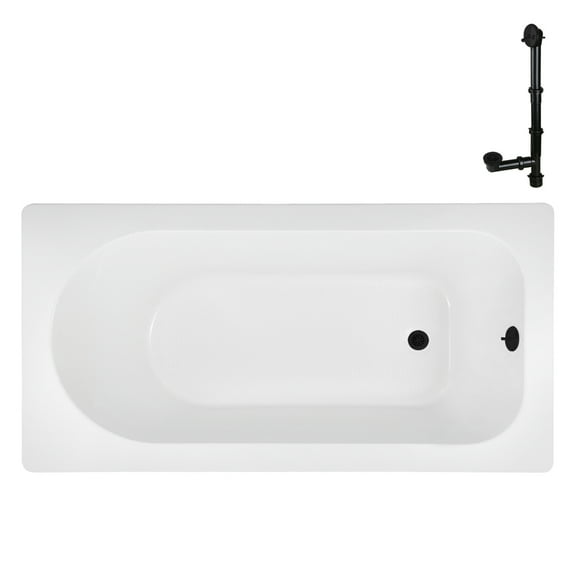 Streamline N-4260-736-BL 72 in. x 36 in. Acrylic Soaking Drop-In Bathtub in Glossy White, With External Drain in Matte Black