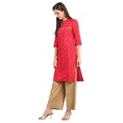 Red Band Collar Printed Kurta-X Small