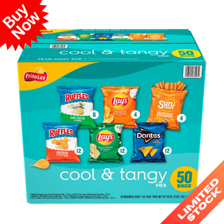 Frito-Lay Cool & Tangy Variety Pack Chips, Assorted Snack Bags, 50 Pack