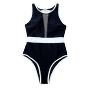 ENJOYW Women Monokini Contrast Color See-through Mesh Padded Summer Swimsuit for SwimmingPolyester