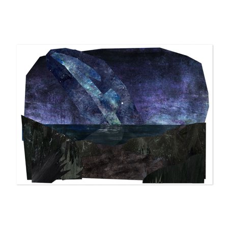 King Orry's big road. - Andreas Isle of Man Collage Abstract Night Sky Surrealism Mystical Cosmic Moody Landscape Unframed Wall Art Print 4 x 6 inches