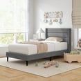 thumbnail image 4 of Costway Twin Bed Frame with Wingback Headboard Linen Upholstered Platform Bed Grey, 4 of 10